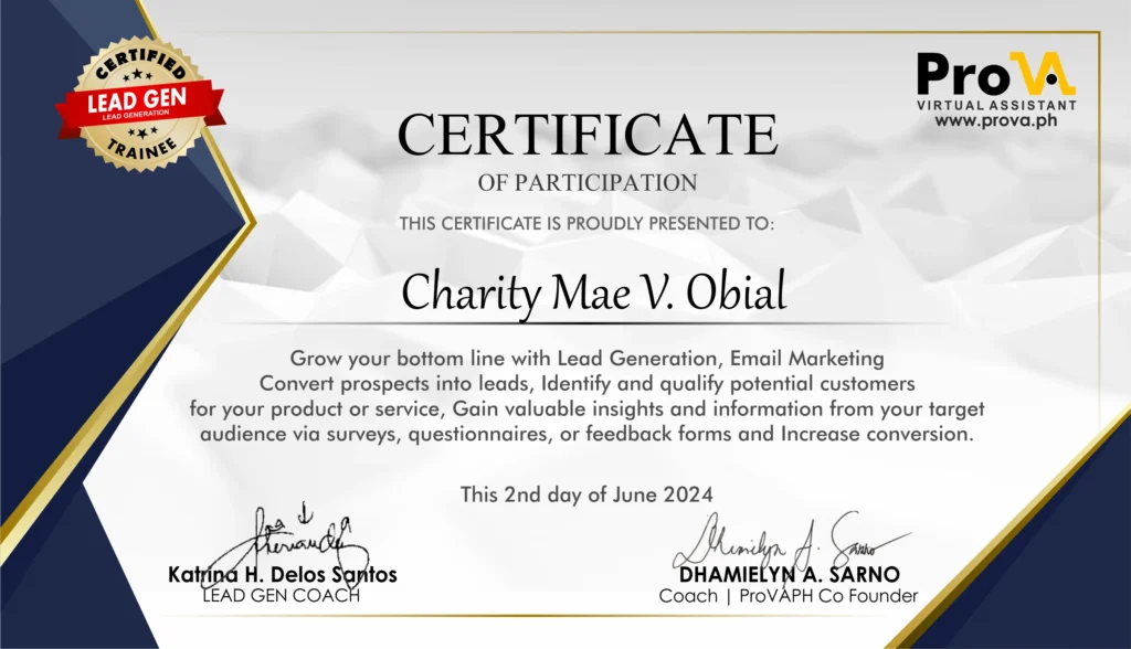 charity obial lead generation certification